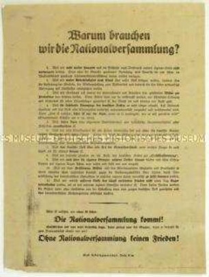 Flugblatt für die Bildung einer Nationalversammlung im Zuge der Novemberrevolution