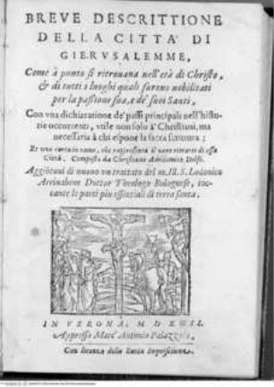 Breve descrittione della città di Gierusalemme. ..., Titelblatt mit Vignette: Christus am Kreuz zwischen den Schächern