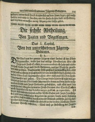 Die sechste Abtheilung, Von Jagten und Vogelfangen.