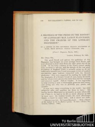 A BROTHER OF THE PRESS ON THE HISTORY OF A LITERARY MAN, LAMAN BLANCHARD, AND THE CHANCES OF THE LITERARY PROFESSION