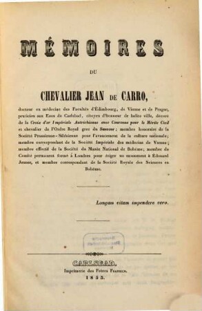Memoires du Chevalier Jean de Carro