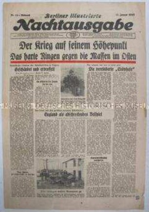 Umschlagblatt der Abendzeitung "Berliner illustrierte Nachtausgabe" u.a. über den Vormarsch der Alliierten an allen Fronten
