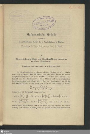 VIII. Die geodätischen Linien der Rotationsflächen constanter mittlerer Krümmung.