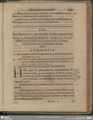 LXI. Iure Saxonico, quomodo & intra quantum tempus, tam iure protimisseos, quam iure successionis feudum alienatum revocati possit, & debeat? & qualis actio revocanum feudum detur