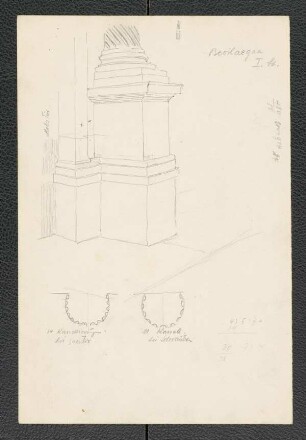 Palazzo Bevilacqua zu Verona, Säulenpostament vom 1. Stock, Säulen, linker Eckpfeiler (Osten), Fassade