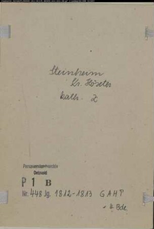 Zivilstandsregister der katholischen Gemeinde Steinheim, Kreis Höxter (GAHT 1812-1813). (Gemeinde: Katholische Gemeinde Steinheim)