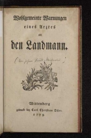 Wohlgemeinte Warnungen eines Arztes an den Landmann