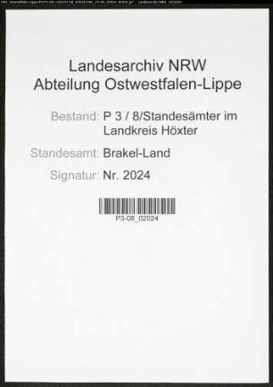 Sterberegister Standesamt Brakel-Land