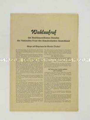 Flugschrift mit dem Wahlaufruf der Nationalen Front zur Volkskammerwahl 1958