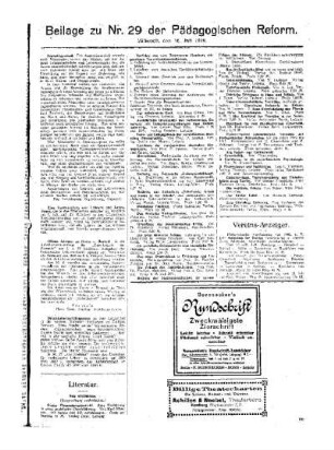 Literatur : Beilage zu Nr. 29 der Pädagogischen Reform