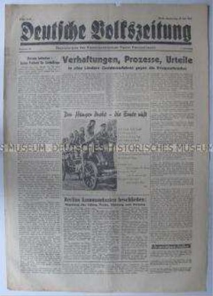 Tageszeitung der KPD "Deutsche Volkszeitung" u.a. über Gerichtsverfahren gegen Kriegsverbrecher und Kollaborateure in verschiedenen Ländern