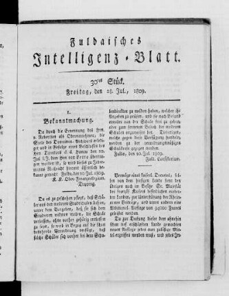 30tes Stück, Ausgabe vom 28. Jul. 1809