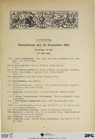 V. Auktionstag: Sonnabend, den 21. Dezember 1912, Vormittag 10 Uhr (Nr. 1360-1650)