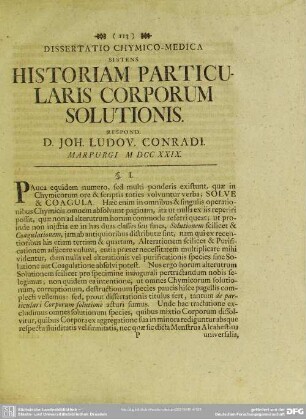 Dissertatio Chymico-Medica Sistens Historiam Particularis Corporum Solutionis