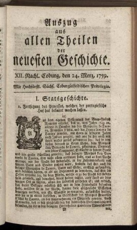 XII. Nachl. Coburg, den 24. Merz, 1759.