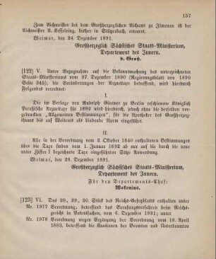 122. Ministerial-Bekanntmachung, die Arzneitaxe für das Jahr 1892 betreffend