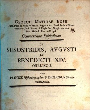 Commercium epist. de Sesostridis, Augusti et Benedicti XIV. obelisco
