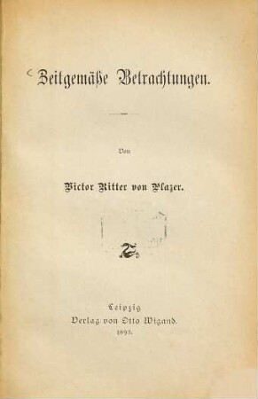 Zeitgemässe Betrachtungen