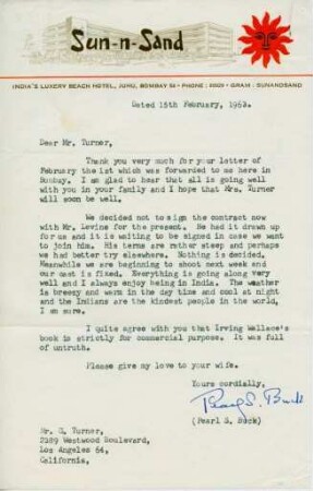 Korrespondenz von Pearl S. Buck an Justin Turner
