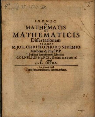 De Mathematis Et Mathematicis Dissertationem