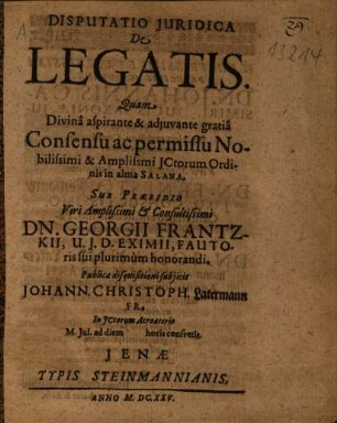 Disputatio Iuridica De Legatis