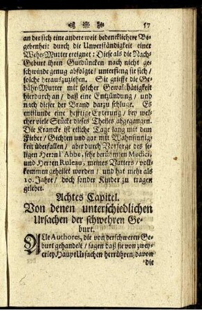 Achtes Capitel. Von denen unterschiedlichen Ursachen der schwehren Geburt.