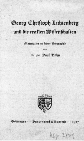 Georg Christoph Lichtenberg und die exakten Wissenschaften : Materialien zu seiner Biographie