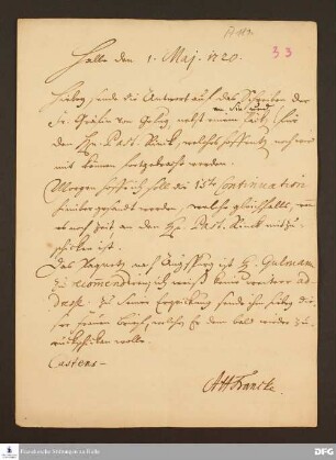 Brief von August Hermann Francke an Heinrich Julius Elers.