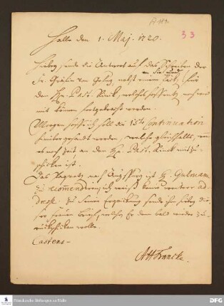 Brief von August Hermann Francke an Heinrich Julius Elers.