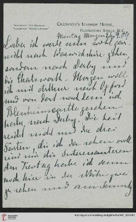 Heid. Hs. 3487,303: Brief von Marie Luise Gothein an Eberhard Gothein