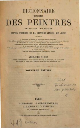 Dictionnaire historique des peintres de toutes les écoles depuis l'origine de la peinture jusqu'à nos jours