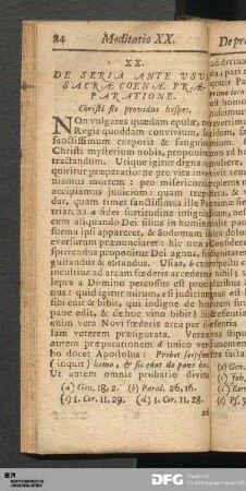 XX. De Seria Ante Usum Sacræ Coenæ Præparatione.