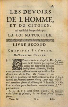 Les Devoirs De L'Homme, Et Du Citoien, Tels qu'ils lui sont prescrits par La Loi Naturelle, 2