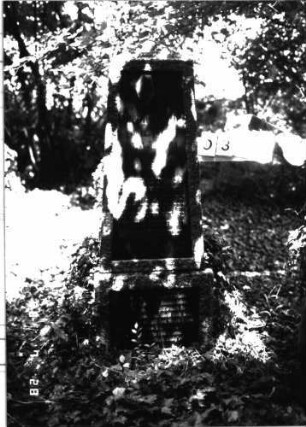 Grabstein 38 (Index: 100101207) Material: Granit, schwarze Glasplatte im Sockel Zustand: gut Maße HxBxT: 163x60x28 cm Beschreibung: Obelisk, Sockel, Schriftplatten Symbolik: Voluten: Grabstein 38