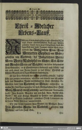 Lebenslauf : Christ-Adelicher Lebens-Lauff