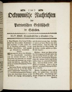 XLIV. Stück. Sonnabends den 30 October. 1779.