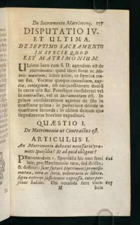 177-190, Quaestio I. De Matrimonio ut Contractus est