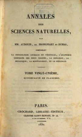Annales des sciences naturelles. 21. 1830