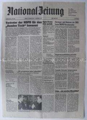Tageszeitung der NDPD "National-Zeitung" zum "Runden Tisch"