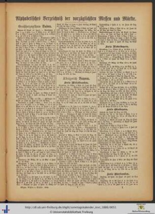 Alphabetisches Verzeichniß der vorzüglichen Messen und Märkte.