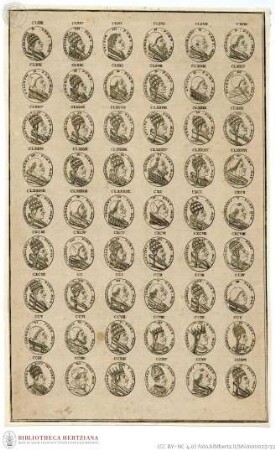 Unbekannte Serie je 54 numerierter Papstbildnisse in hochovalen Medaillons, 54 (6x9 angeordnete) Papstporträts in numerierten, hochovalen Medaillons: Alexander II. bis Eugen IV. (Nr. CLXIII bis Nr. CCXVI)