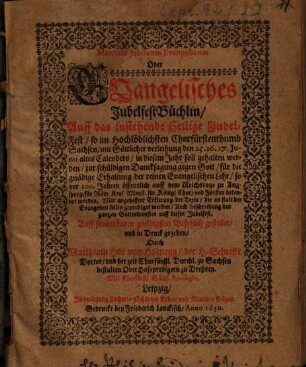 Manuale Jubilaeum Evangelicum Oder Evangelisches JubelfestBüchlin ...