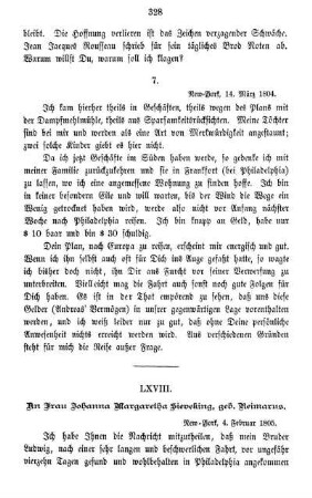 LXVIII. An Frau Johanna Margaretha Sieveking, geb. Reimarus.