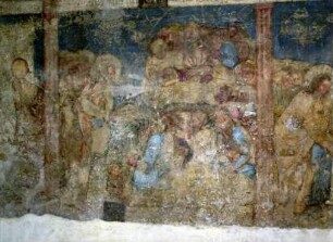 Wandmalerei im 1. Joch von Westen. — Feld 15: Rechte Wandhälfte. Unten links: Christus speist das Volk mit Broten und Fischen