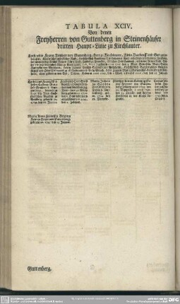 Tabula XCIV. Von denen Freyherren von Guttenberg in Steinenhäuser dritten Haupt-Linie zu Kirchlauter