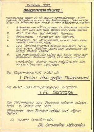 Kirmesrei 1967 - Bekanntmachung