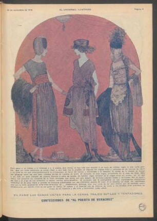 Confecciones de "Al Puerto de Veracruz" - [Modelos de trajes de noche - Dibujos] : En París las damas visten para la cenas, trajes sutiles y tentadores
