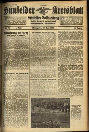 Erste Ausgabe vom Montag, den 13. Juni 1938.