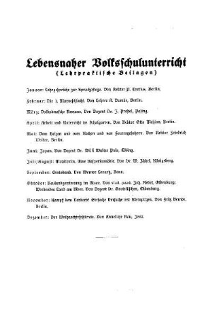 Inhalt : Lebensnaher Volksschulunterricht - (Lehrpraktische Beilagen)