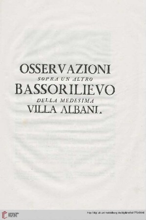 Osservazioni sopra un altro bassorilievo della Medesima Villa Albani